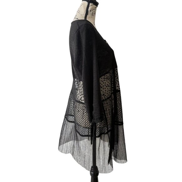 Zoe By Michael Phillips Black Sheer Top Button-Up Cardigan Boho Fairygoth Size M - Picture 2 of 6